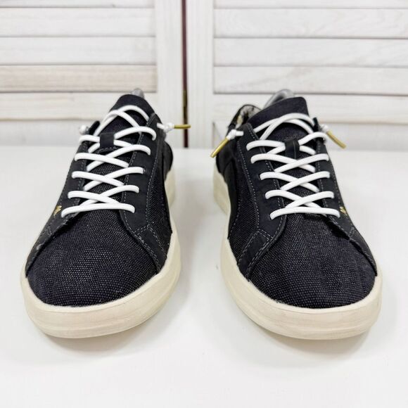 Hey Dude Karina Shimmer Lace Up Sneakers Denim Black Metallic Gold Womens 11 - Picture 2 of 12